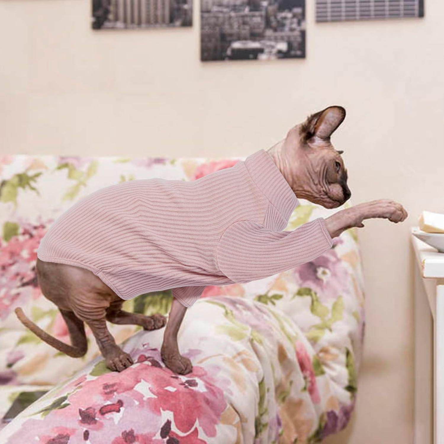 Hjyokuso Cat Clothes, Sphynx Cat Clothing, Cat Jumper Pink, Cat Jumpers for Cats Only, Kitten Clothes Jumper, Breathable Cat Pyjamas, Warm Cat Coat, Cat Sweater, Cat Vest for Sphynx,Cornish Rex - L image number 5