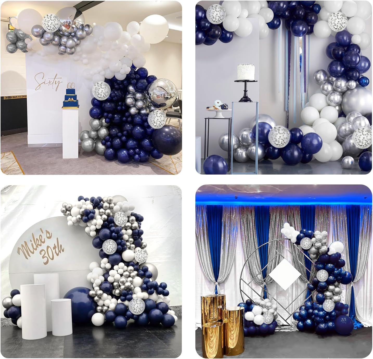 FOTIOMRG Navy Blue and Silver Balloon Garland Arch Kit, Royal Blue Metallic Silver White Balloons for Birthday Baby Shower Wedding Graduation Party Decorations image number 1