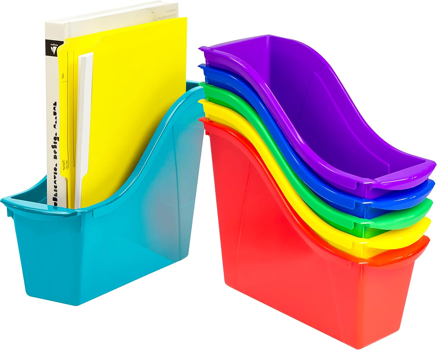 Storex Large Book Bin, Interlocking Plastic Organizer for Home, Office and Classroom, Green, 6-Pack (71104U06C)