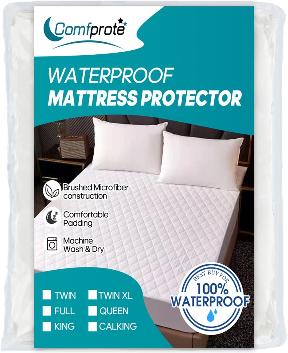 Mattress Protector Queen - Comfprote Premium Luxury Soft Cosy Mattress Cover - 100% Waterproof Breathable and Noiseless Bed Cover - Fitted and Deep Pockets White (Queen - 153 X 203 Cm） image number 3
