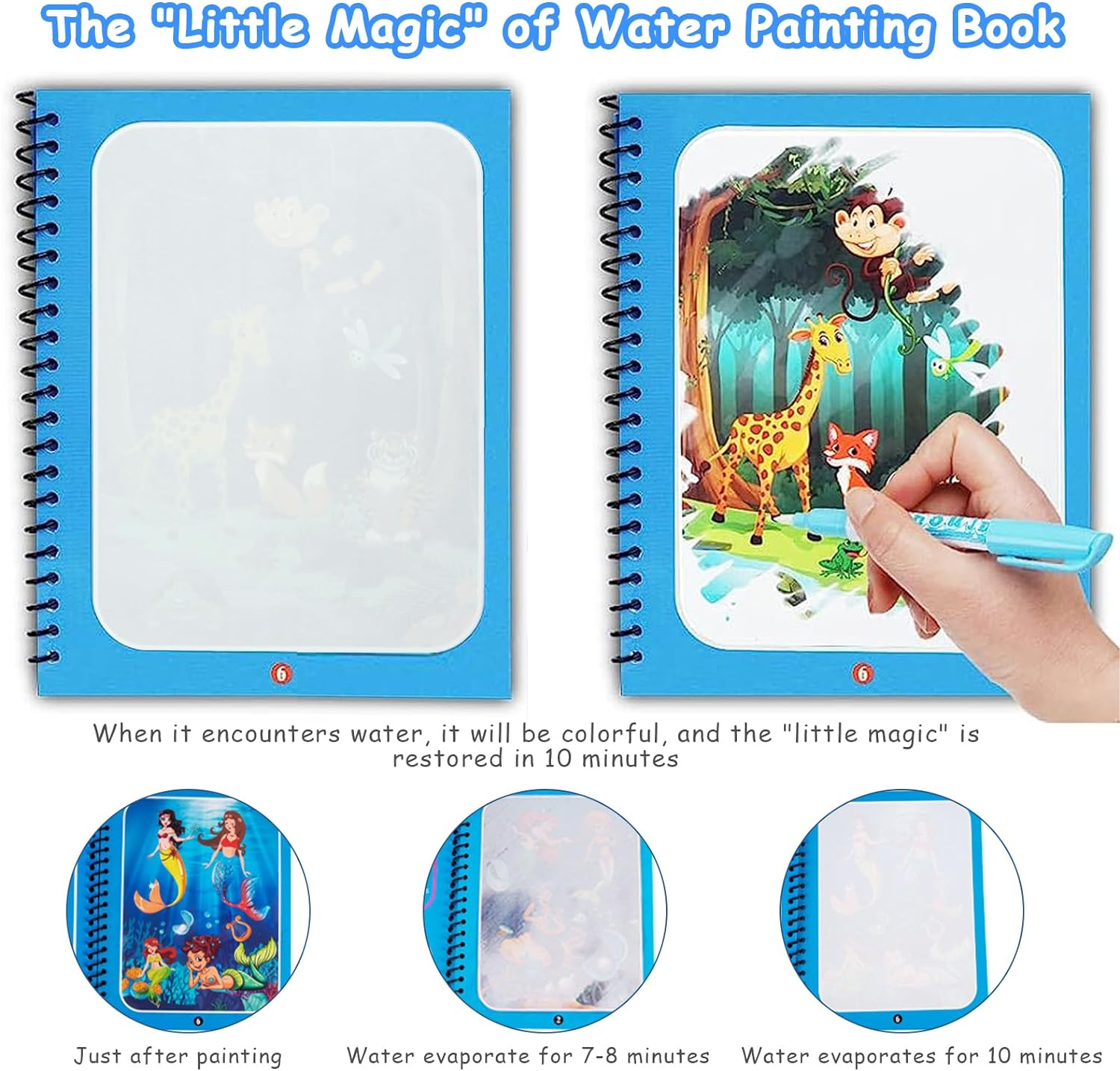 6-Pack Water Coloring Books for Toddlers, Reusable Color with Water Activity Pad, Animal World, under the Sea, Birthday Party, Fruit, Vehicle, Alphanumeric - Coloring Books for Toddlers Ages 3+ image number 2