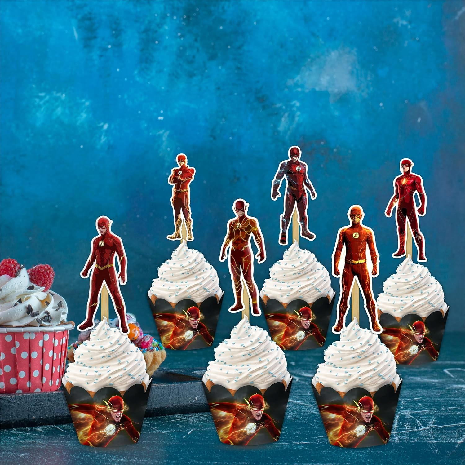 Flsh Cupcake Wrapper &ndash; Red Speed Hero Theme Party Sleeves for Boys Birthday, Comic Lightning Cupcake Wraps, Super Speed Celebration Decorations image number 4