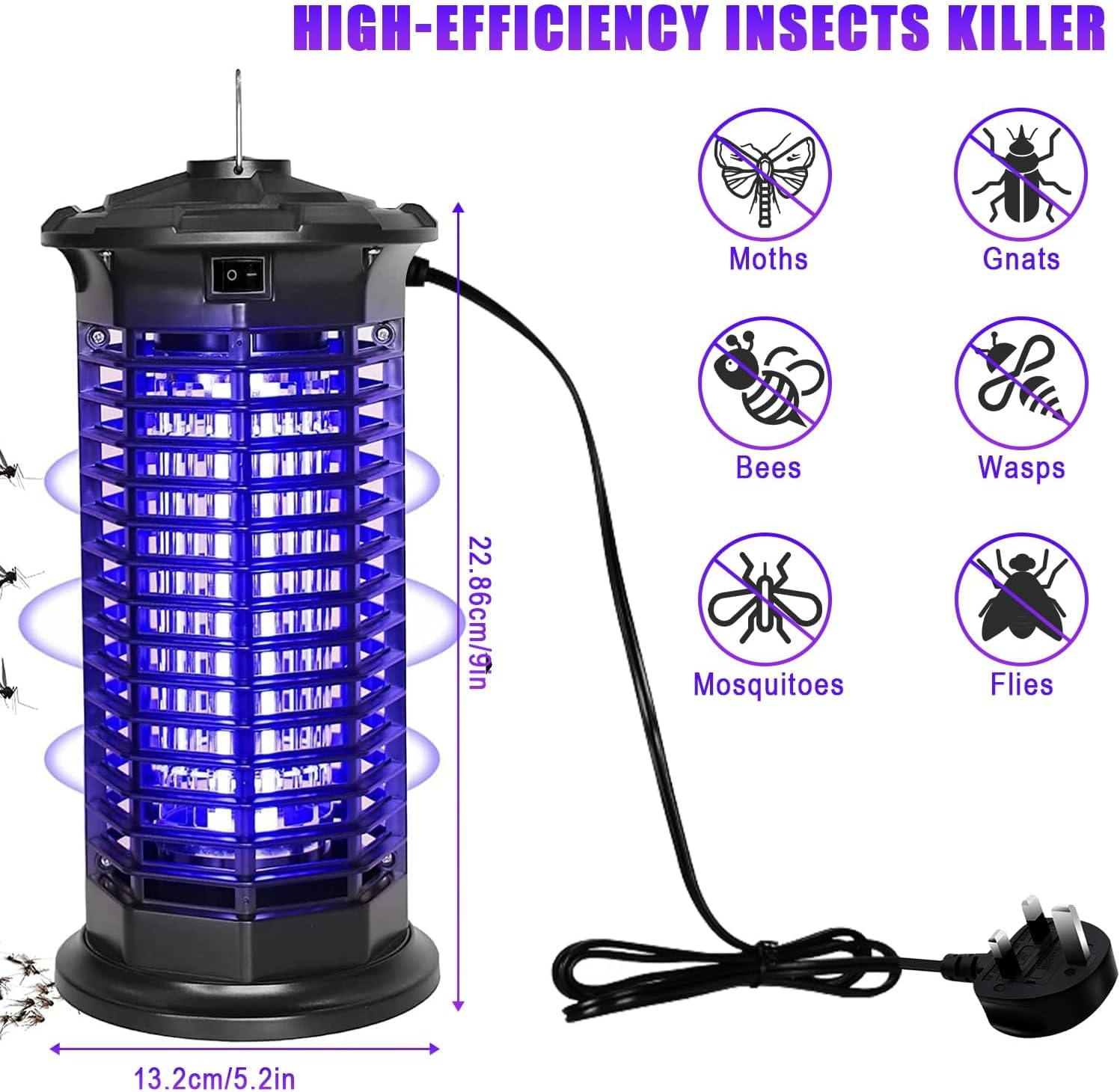 4200V Electric Mosquito Zapper, Yakiter Mosquito Killer, Waterproof Fly Zapper Bug Zapper, Mosquito Zapper Standing or Hanging Outdoor/Indoor, Mosquito Killer for Home, Insect Fly Zapper (Black) image number 6
