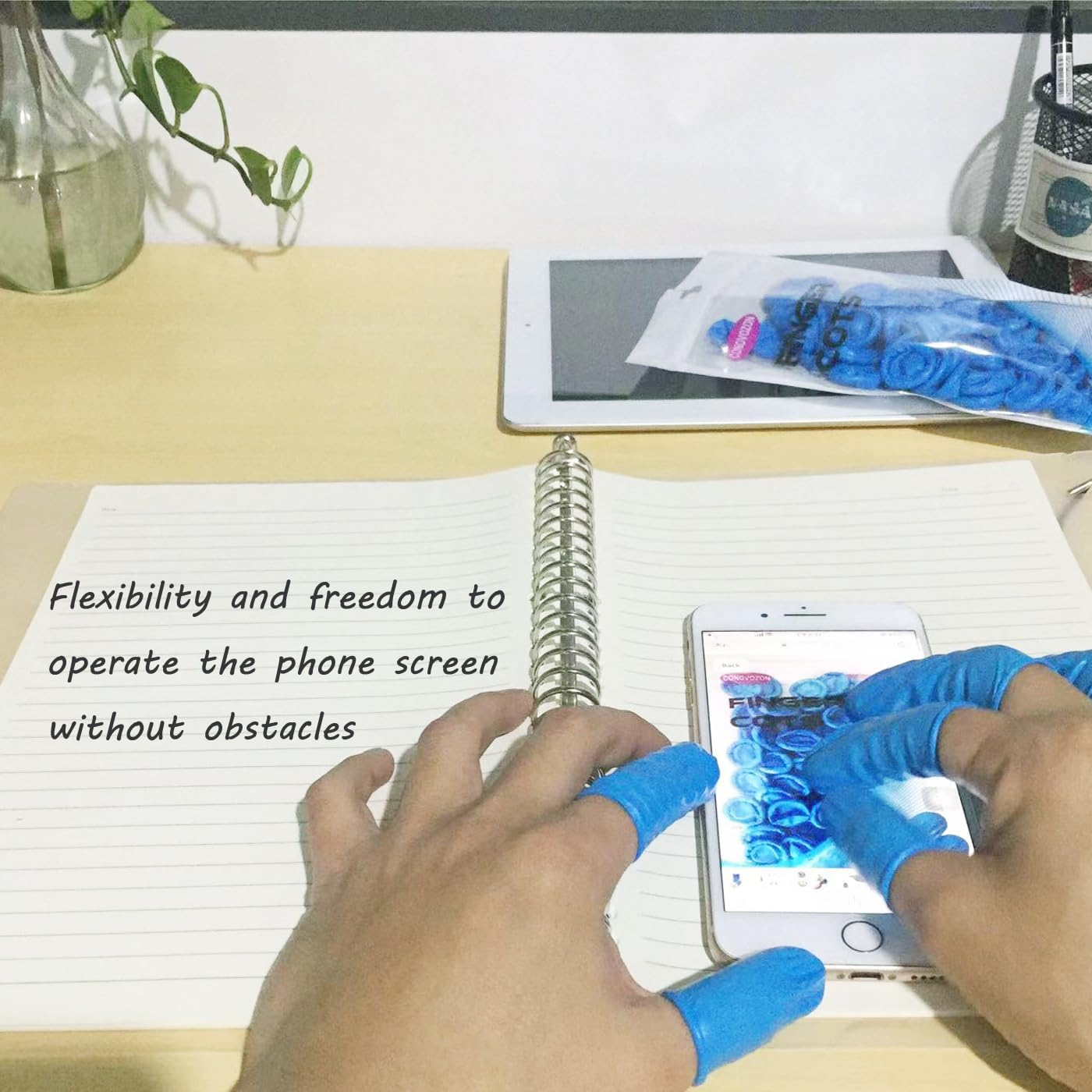 100Pcs Large Size Disposable Nitrile Finger Cots, Finger Stall Manicure Painting Household Cleaning Office Laboratory Finger Prerotection Sleeves Not Allergic (Blue) image number 5