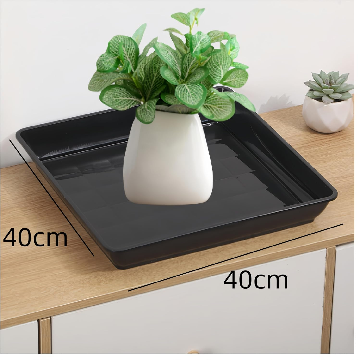 Square Plant Saucer, Ai-Oumleef 2Pcs Flower Pot Saucers, Plant Water Drip Tray, Succulent Plant Pot Saucer, Square Planters for Indoors and Outdoors (Black 40X40Cm) image number 1