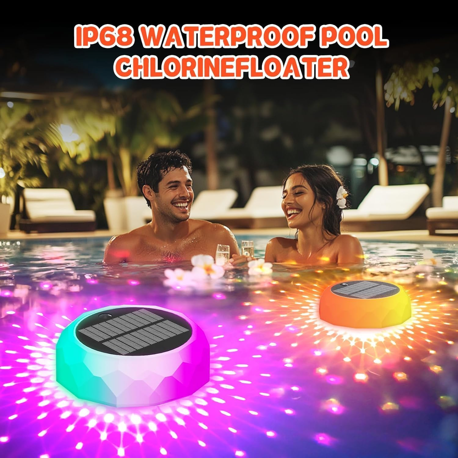 Solar Pool Chlorine Floater with Colorful Lights, 2025 Upgrade Remote-Controlled Solar Lights Adjustable Release Chlorine Floater Dispenser Floating Pool Lights for Pool for 3'' or 1'' Tablets image number 4