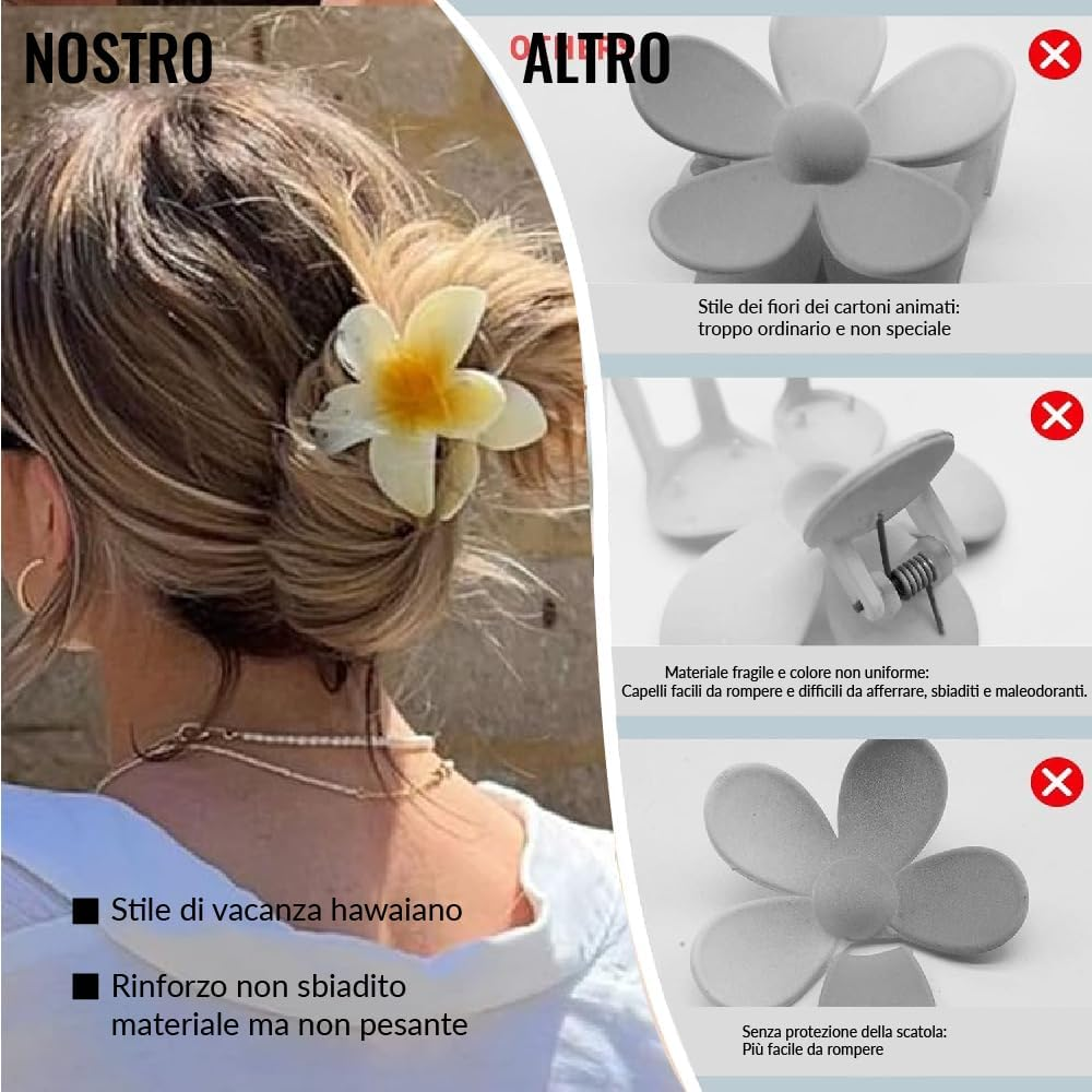 Esshogo Pack of 6 Hair Tongs Flowers, Non-Slip Hair for Girls, Hair Flowers, Hair Clip, Large for Thick Hair, for Elegant Beach Parties image number 6