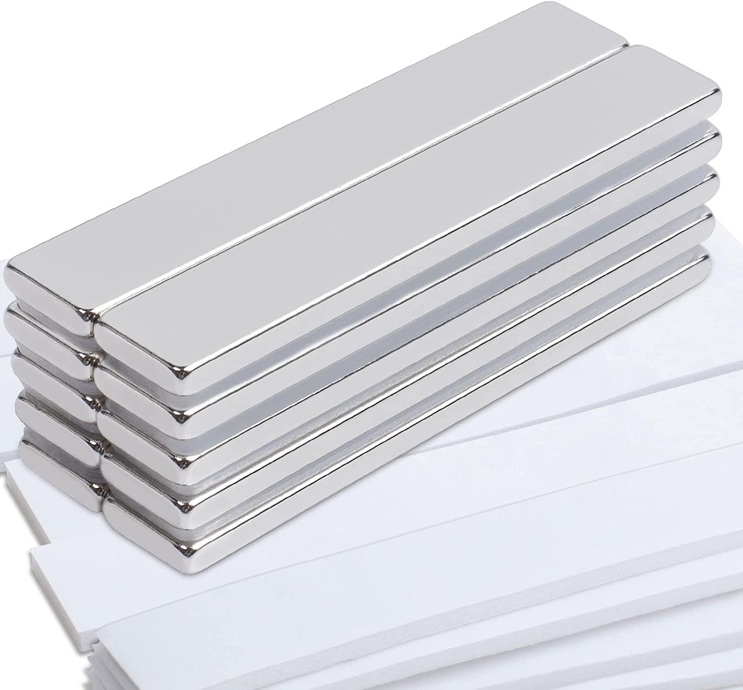 MIN CI 10 Pack Strong Neodymium Magnets Bars Heavy Duty,Rectangular Permanent Rare Earth Magnets with Adhesive Backing,For Kitchen Lockers Craft Tool Storage,50X10X3Mm