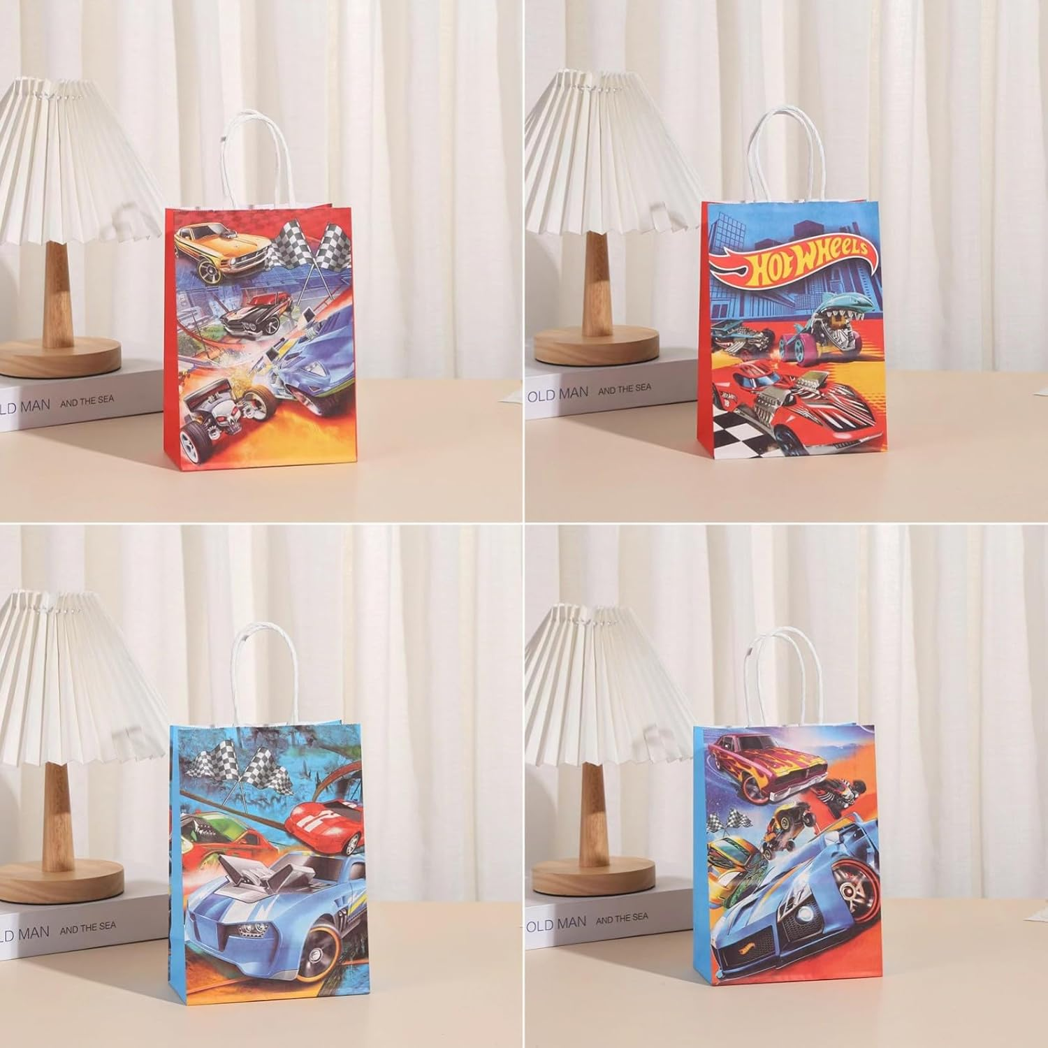 16 PCS Racing Car Party Favor Bags with Handles, Hot Car Party Treat Bags Cake Candy Snack Goodie Gift Paper Bags for Kids Boy Girl Birthday Party Baby Shower Decoration Supplies - Cat image number 3