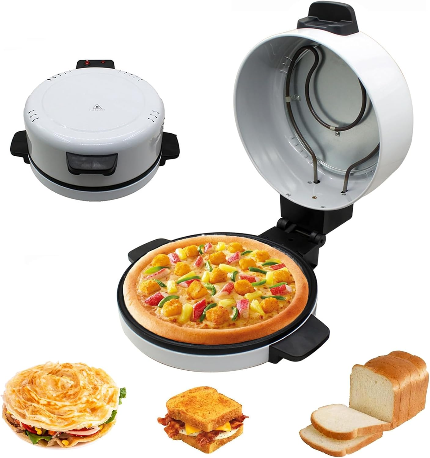 Electric Pizza Maker Countertop Pizza Oven 12 Inch Arabic Bread Maker Machine for Home, 2000W Portable Hot Stone Pizza Cooker Non-Stick Heating Plate Fit for Steak, Pancake, Nachos, Fajitas, Omelettes image number 2
