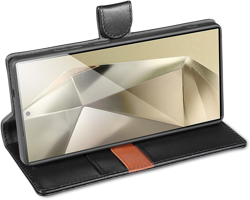 LENSUN Genuine Leather Case for Samsung Galaxy S25 Ultra, Mobile Phone Case [Genuine Leather] [Card Slot] [RFID] Leather Flip Mobile Phone Case for Samsung Galaxy S25 Ultra 5G - Black image number 5