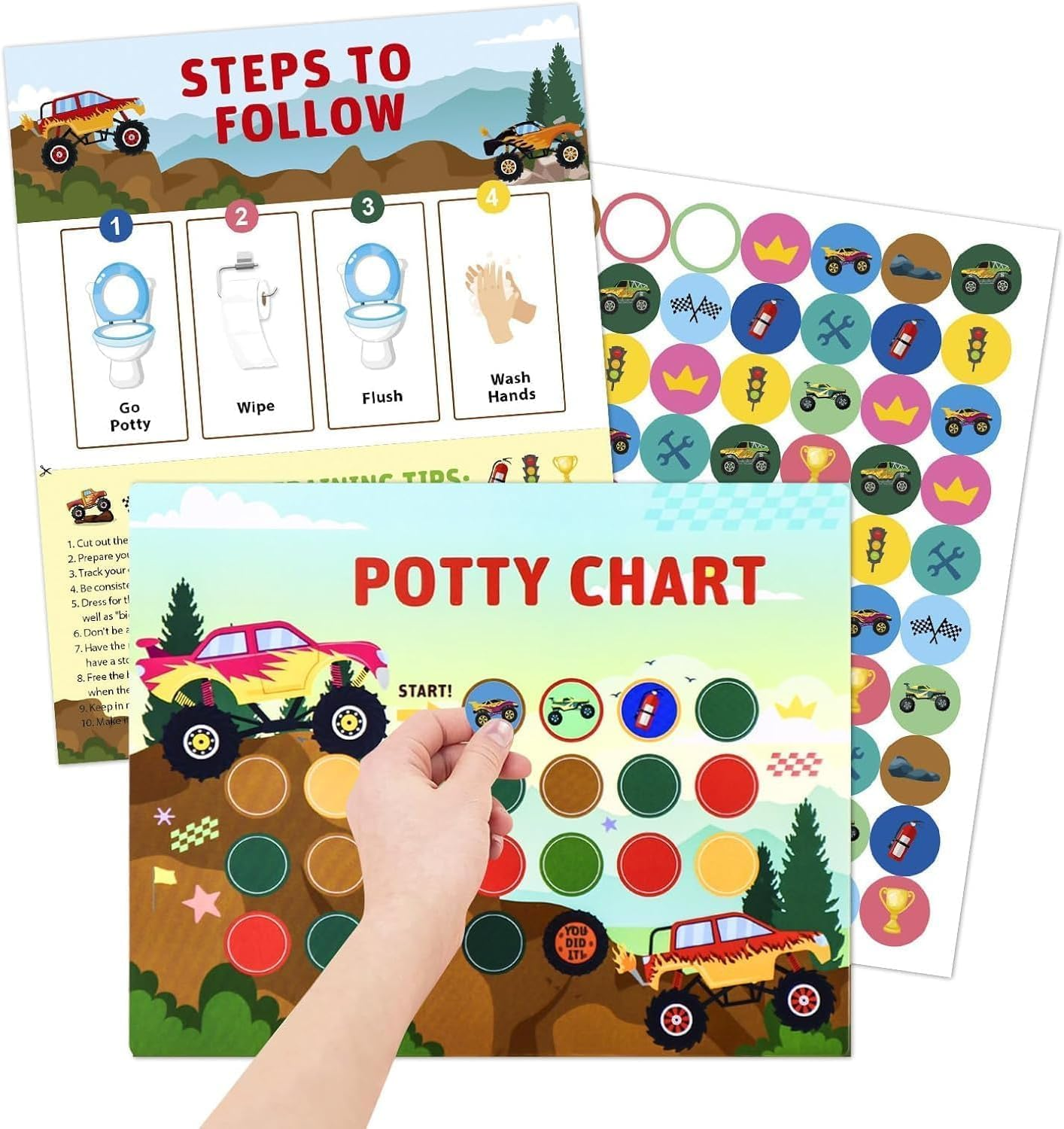10 Pcspotty Training Chart,Potty Training Sticker Chart Potty Reward Sticker Chart Toilet Sticker for Kidspotty Training Sticker Chart Potty Training Chart (Car) image number 1