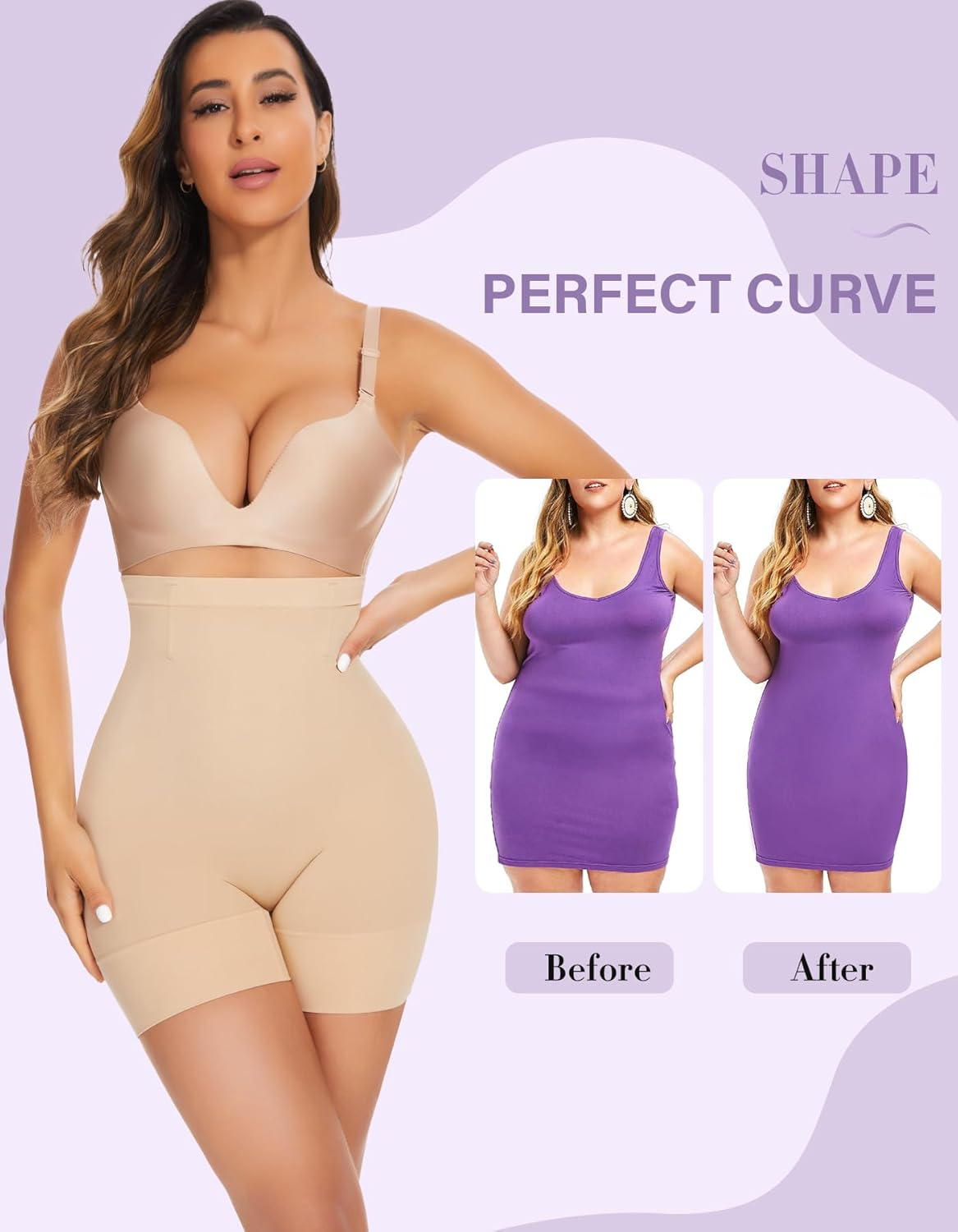 YADIFEN Shapewear Tummy Control Shorts Girdle for Women Thigh Slimmer High Waisted under Dress image number 5