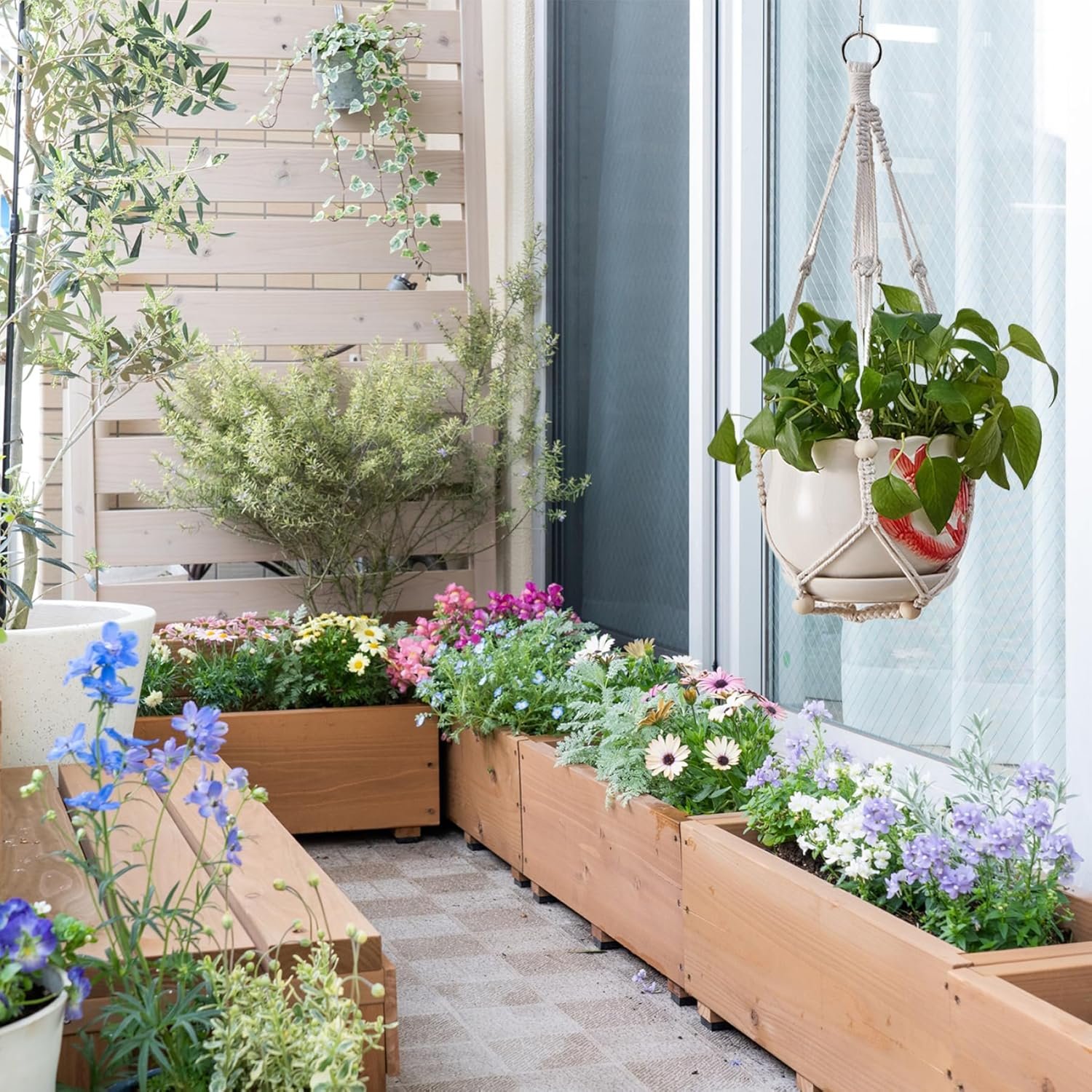 Macrame Plant Hanger Hanging Plant Holder with Wooden Bead 24In Ventilated Woven Decorative DIY Plant Hanger Home Balcony Gardening Supplies, No Planter No Plant, Small- image number 2