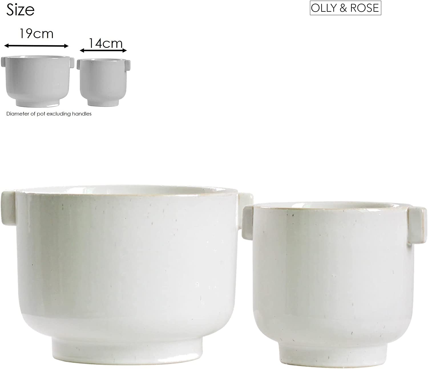 Olly & Rose Cotswolds Ceramic Plant Pot Set with Handles - Indoor & Outdoor Planters - Aged White Gloss Finish image number 3
