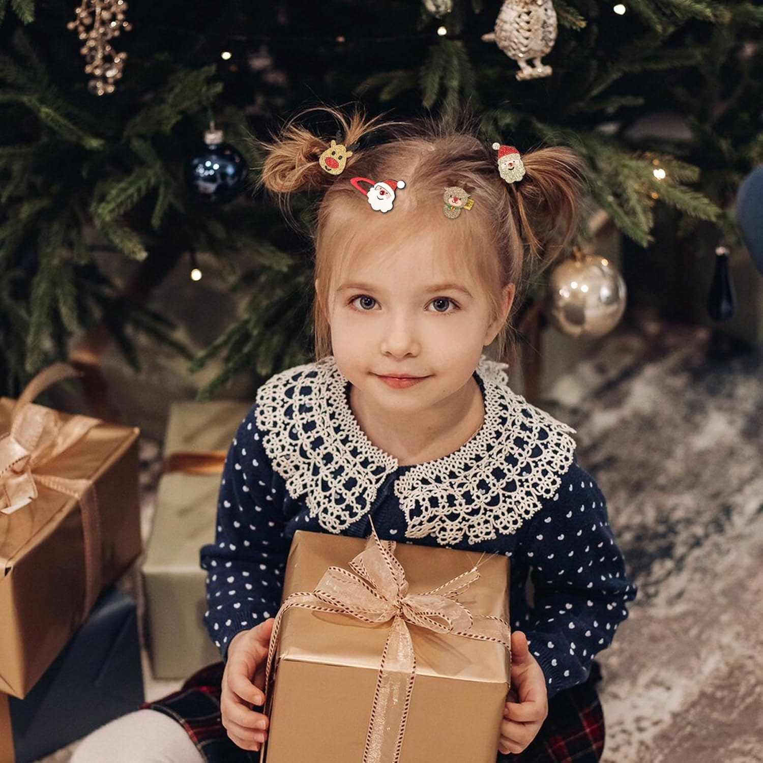 Pack of 12 Hair Clips Christmas Children Glitter Christmas Hair Accessories Cartoon Santa Reindeer Hair Scrunchie Girls Hair Clips for Christmas Party Decoration and Gifts Hair Pins image number 3