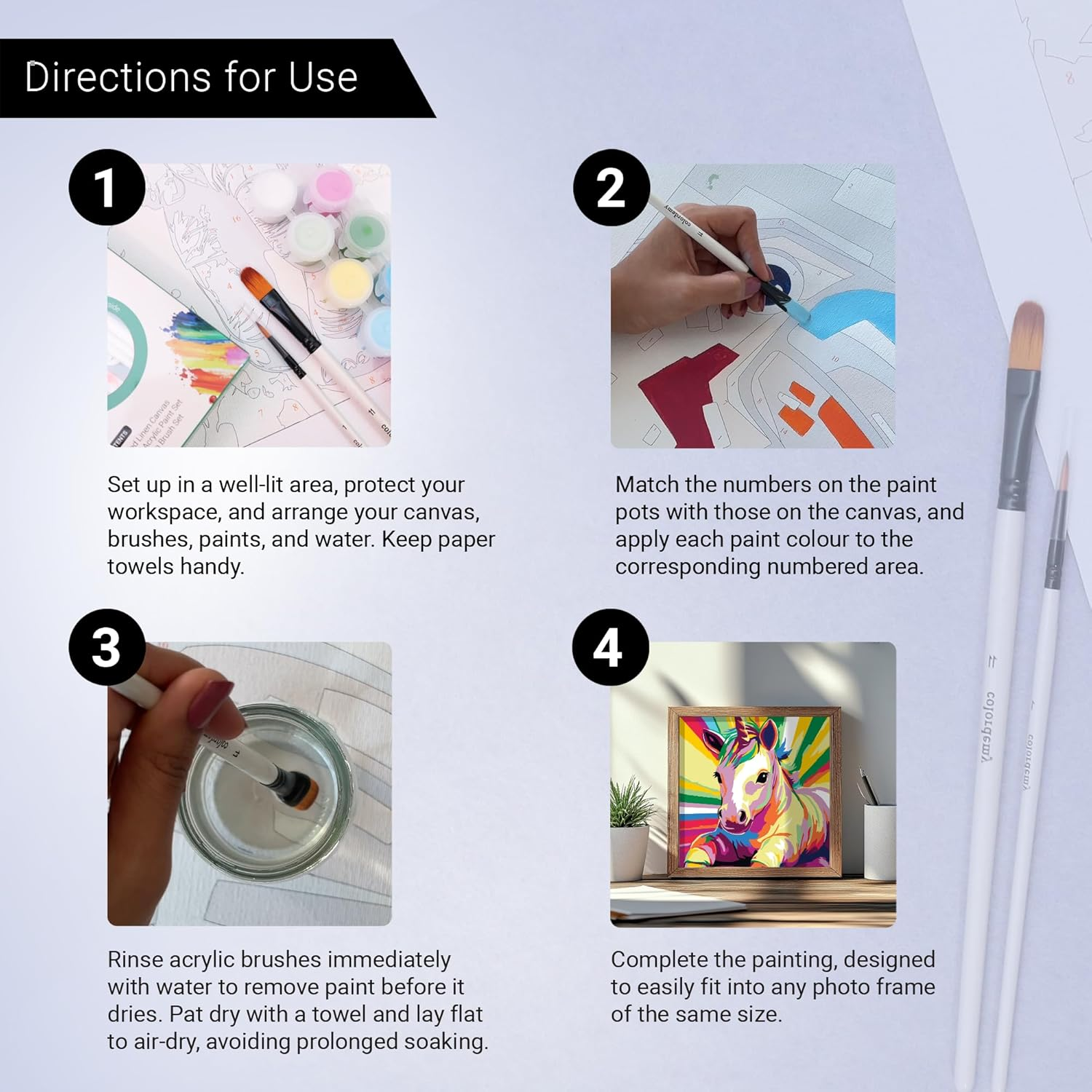 COLORDEMY 2-In-1 Paint by Numbers Kit - Rolled Canvases (20X25Cm & 20X20Cm), 16 Colours, Brushes & Paints Included - Fun for Adults & Kids, Perfect for Parties or Group Painting (Unicorn Design)