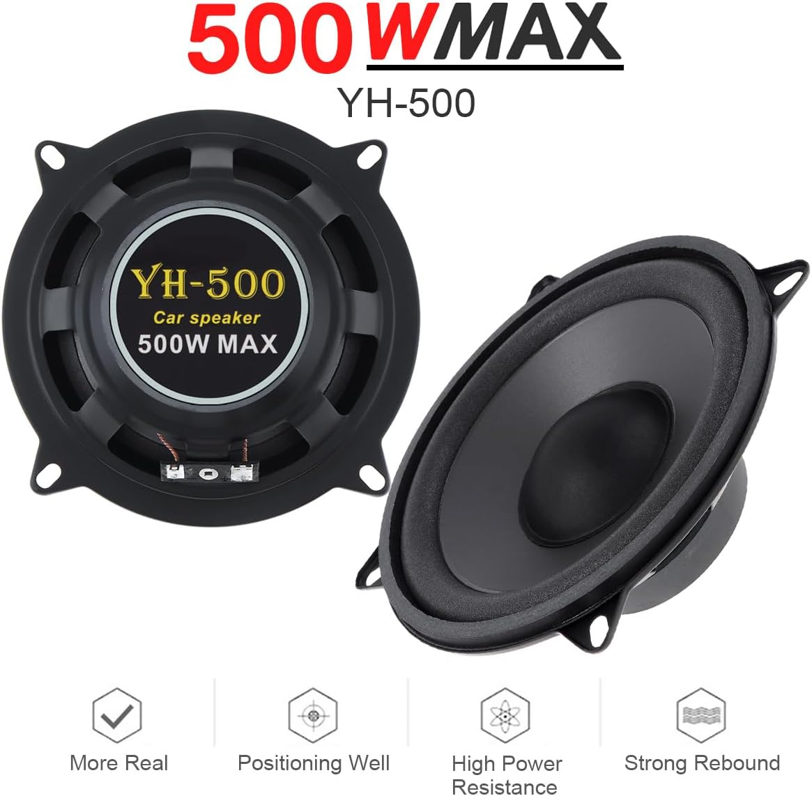 Drisentri 2 Pieces 5 Inch 500W 2-Way Car Hifi Coaxial Speaker Vehicle Door Auto Audio Music Stereo Full Range Frequency Speakers image number 2