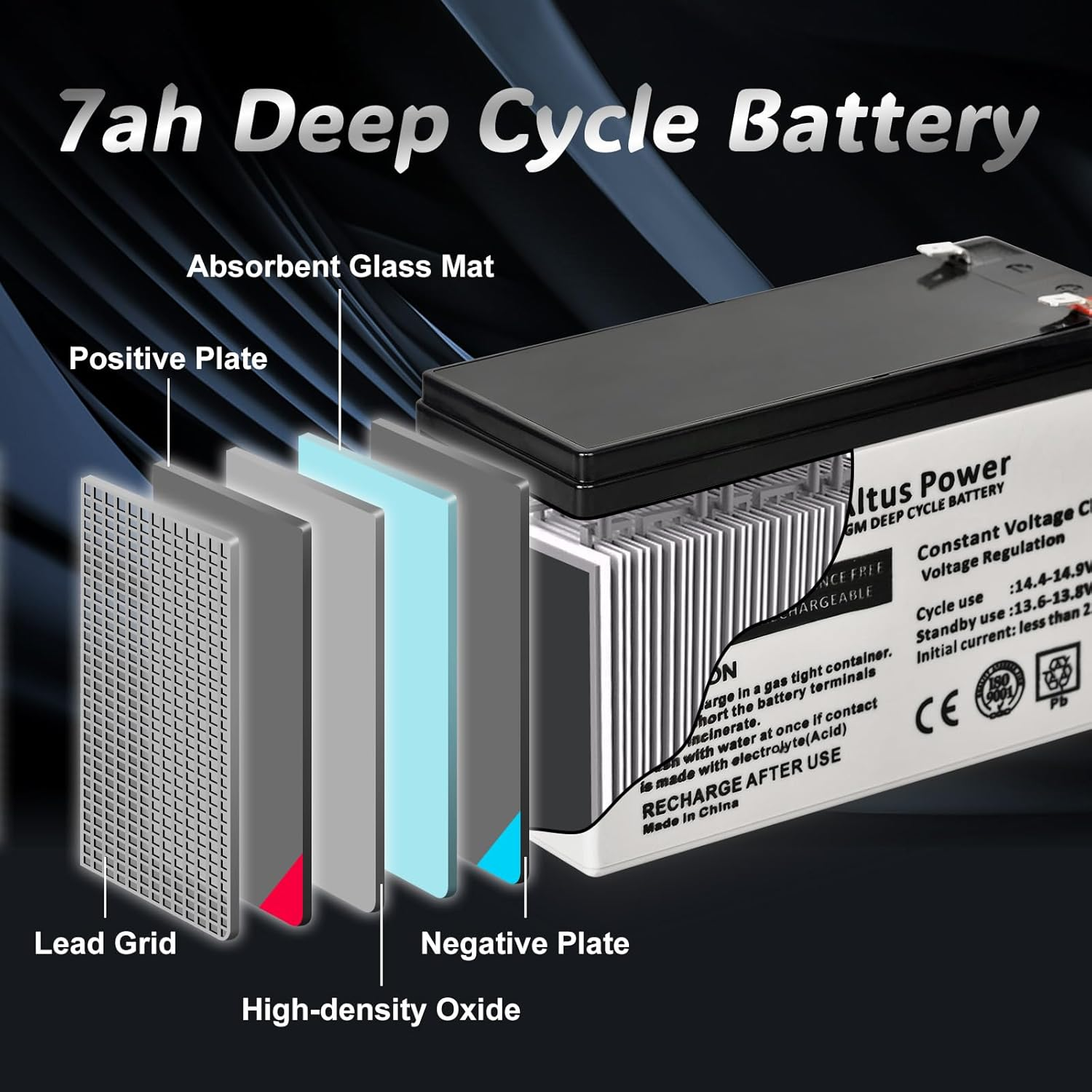 Altus 12V 7Ah AGM Battery Deep Cycle SLA Lead Acid Battery image number 1