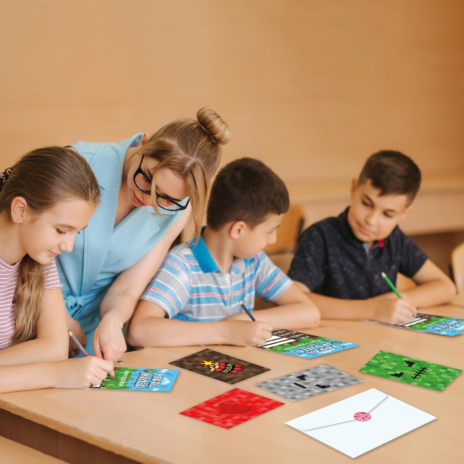 30 Sets Pixel Party Invitations with Envelopes Sticker Video Game Themed Party Invitations Invite Card Vintage Style Design for Kids Teens Adults Pixel Theme Party Favors Video Game Party Decorations image number 5