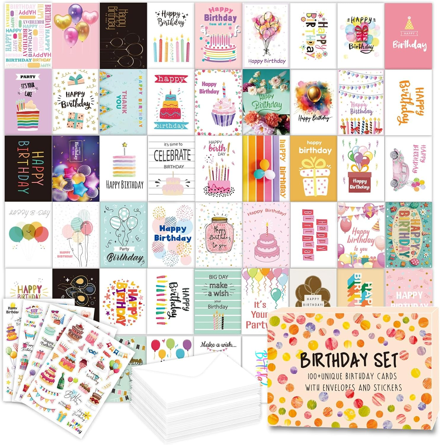 50 PCS Unique Happy Birthday Cards -With Envelopes and Stickers- Included Sturdy Storage Box,Congratulation Card Best Birthday for Husband Wife Mother Father Children Boys Girls image number 5