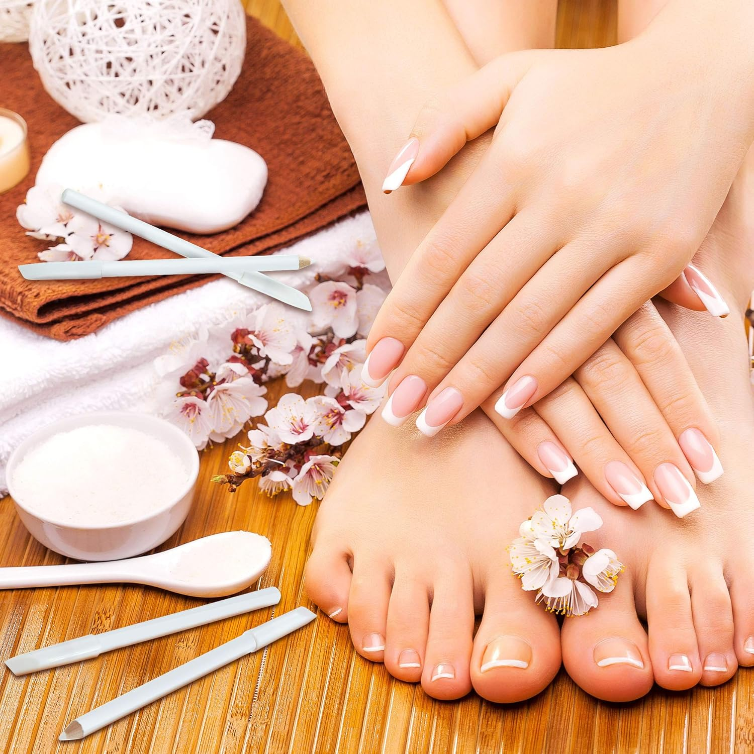 Maitys 10 Pieces White Nail Pencil 2-In-1 Whitening French Manicure Pencil under Nail with Cuticle Pusher for Manicure Supplies Art DIY Tool image number 4