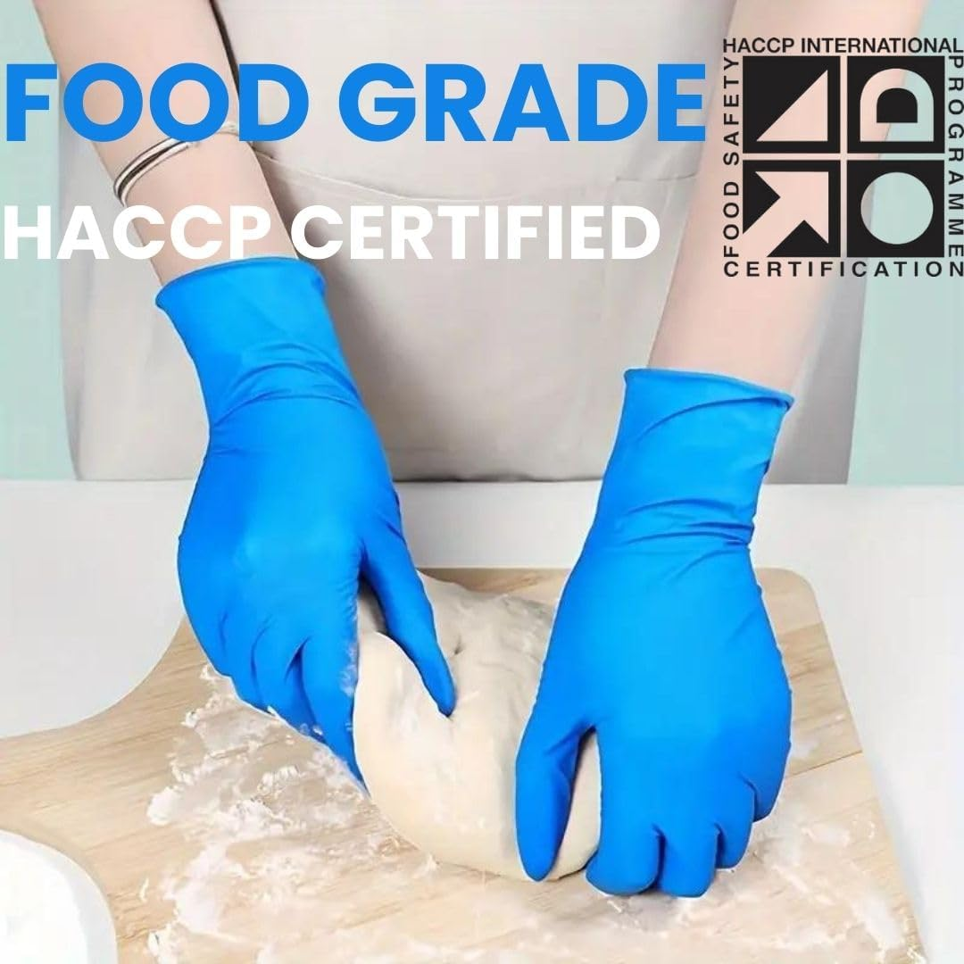 Handicare 280Mm Extended Long Cuff Blue Nitrile Disposable Gloves, Pack of 100, Powder, Free Latex Free, Chemical Resistant, Food&Medical Exam Gloves image number 5