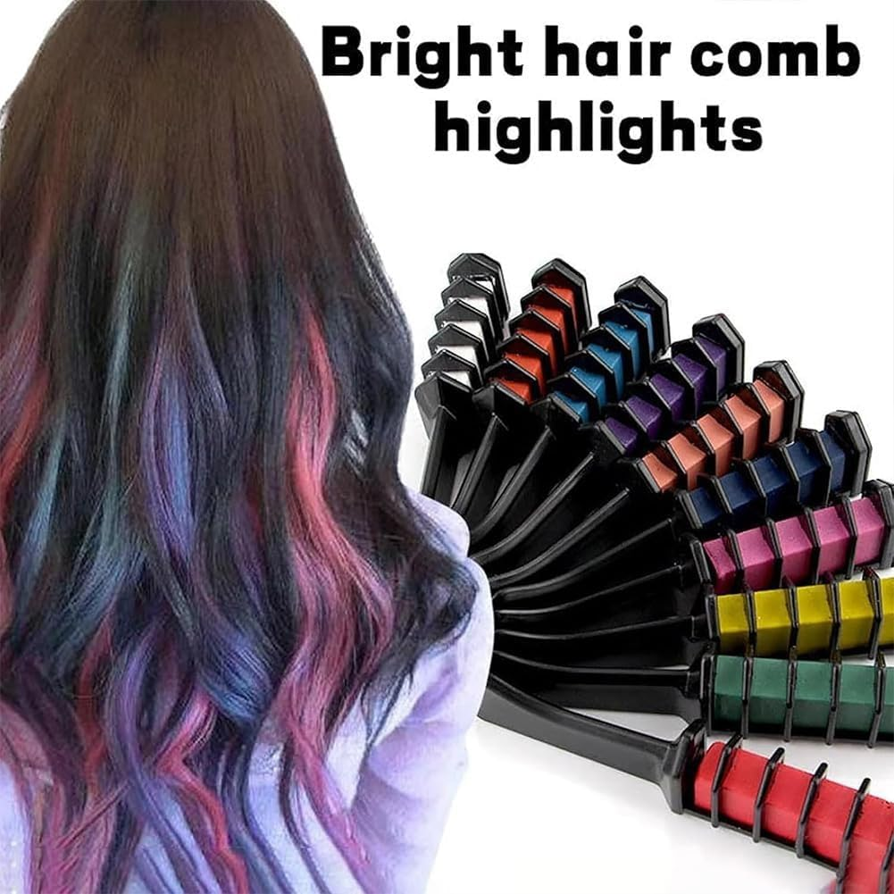 Hair Chalk Comb Temporary,10 Colors Hair Dye Comb,Hair Dye Comb Applicator,Disposable Multi-Color Hair Chalk Combset,Hair Chalk for Girls Washable, for Kids Boys Girls Party image number 2