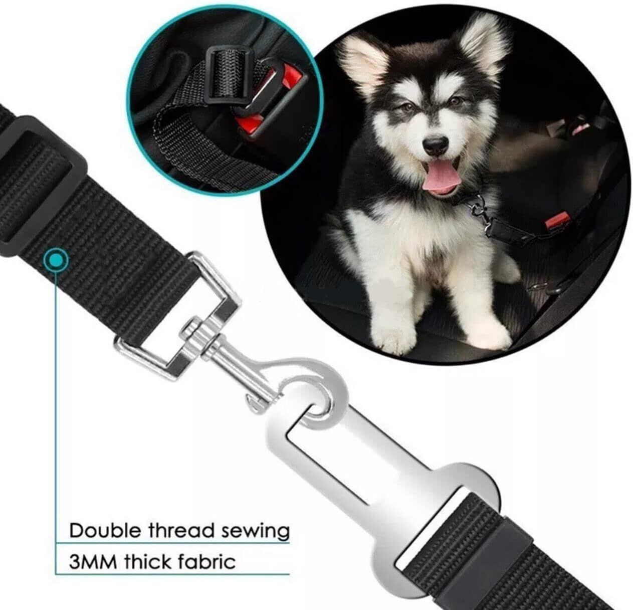 AIMALL Adjustable Pet Dog Safety Car Vehicle Seat Belt Harness Lead, Nylon Seatbelt for Dogs and Cats, 33.5-63.5Cm (13-25 In), 8 Colours, Durable and Bite-Proof - Blue image number 2