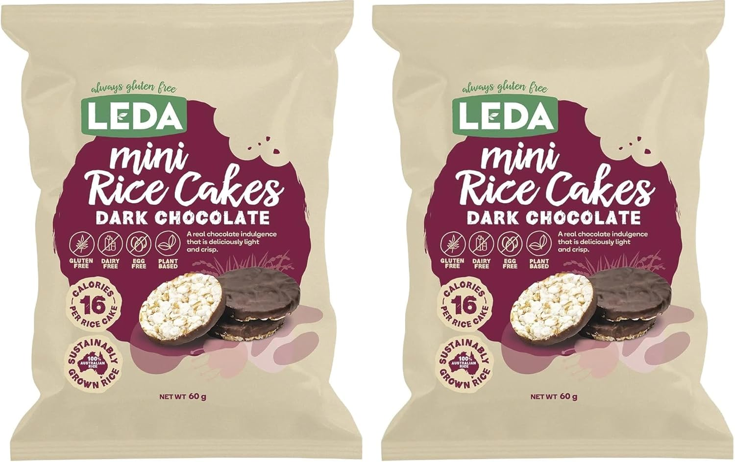 Leda Mini Rice Cakes Dark Chocolate G/F 60G