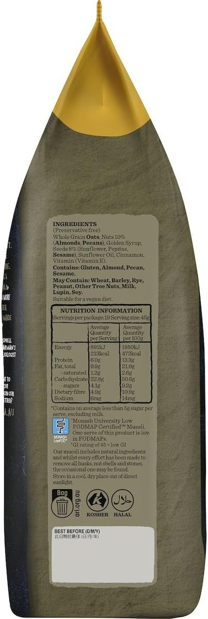 Carman'S Original Toasted Fruit Free Muesli 875 G image number 3