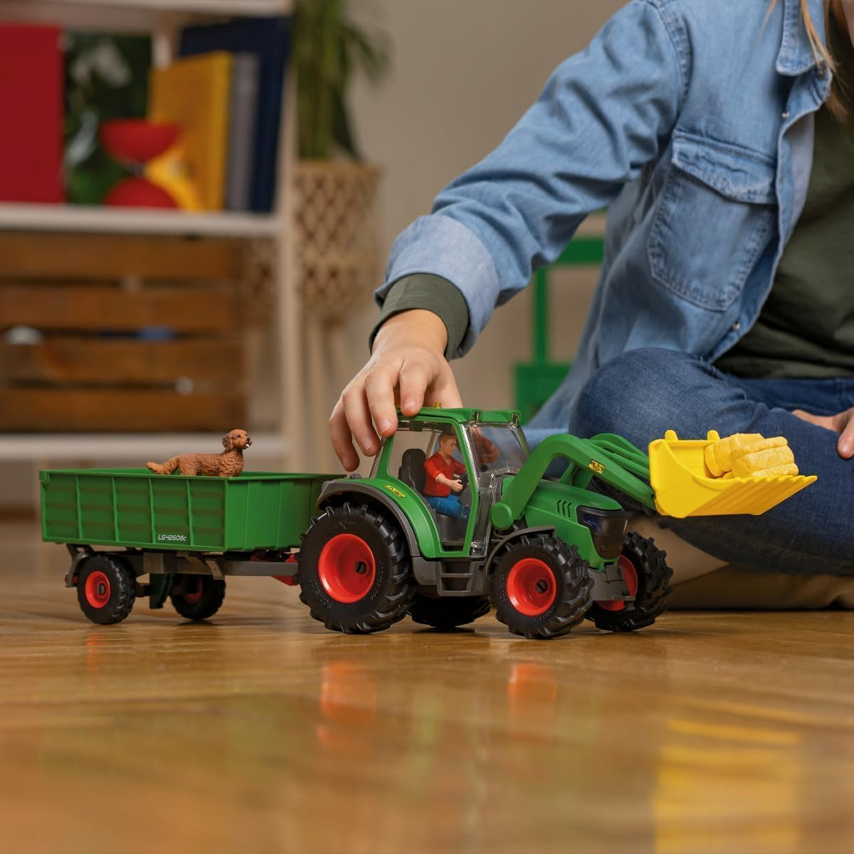 Schleich Farm World - 7 PC Green Tractor with Trailer Toy Playset with Farmer and Dog Figurine for Boys and Girls - Ranch Farming Figures - Farm Equipment Toys for Kids and Toddlers Ages 3+ image number 3