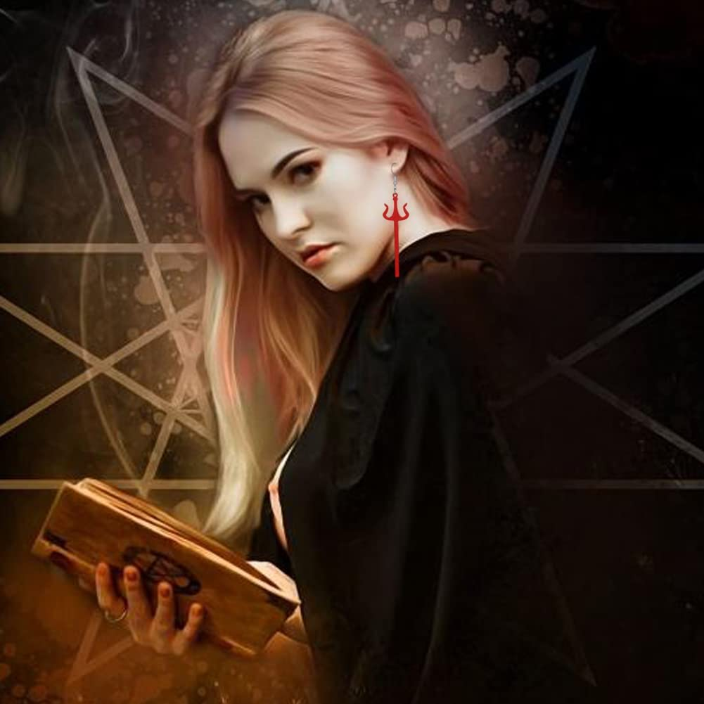 Devil Cosplay Costume Accessories - Red Devil Pitchfork Earrings for Women & Girls - Halloween Party Decorations image number 3