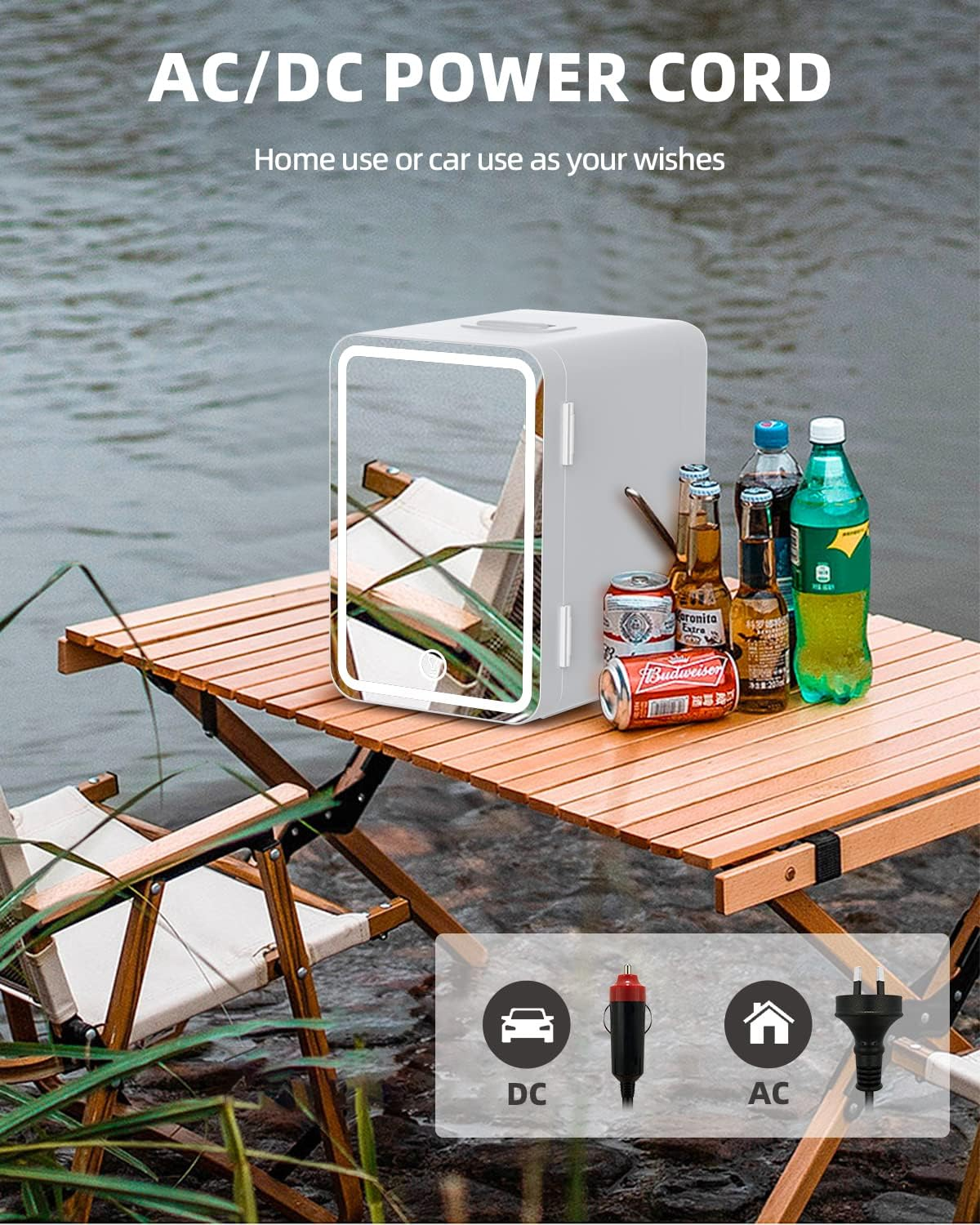 YOPOWER Mini Skincare Fridge with Dimmable LED Light Mirror, 8L Portable Makeup Fridge Cooler and Warmer for Bedroom, Car, Office, Small Refrigerator AC/DC Powered for Cosmetics and Food, White image number 3