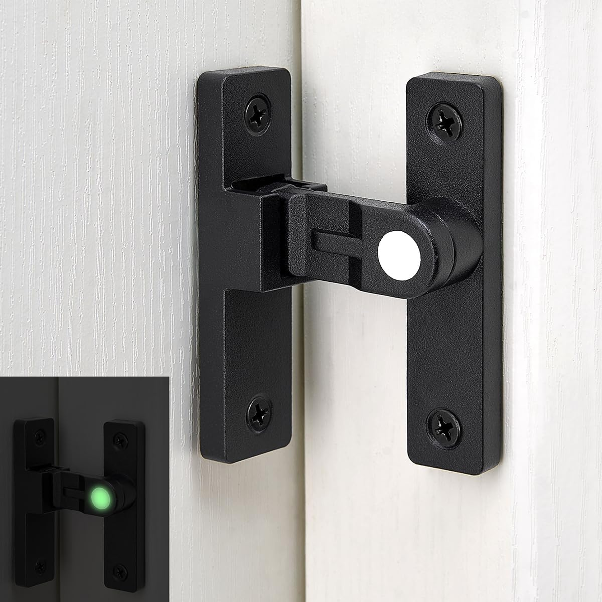 Wocoe 90 Degree Barn Door Latches,Zinc Alloy Right Angle Gate Latches,Door Security Sliding Door Latch Lock Fo Cabinets Bathroom Barn Door Garden Window Garage Door (Matte Black (Luminous)) image number 1