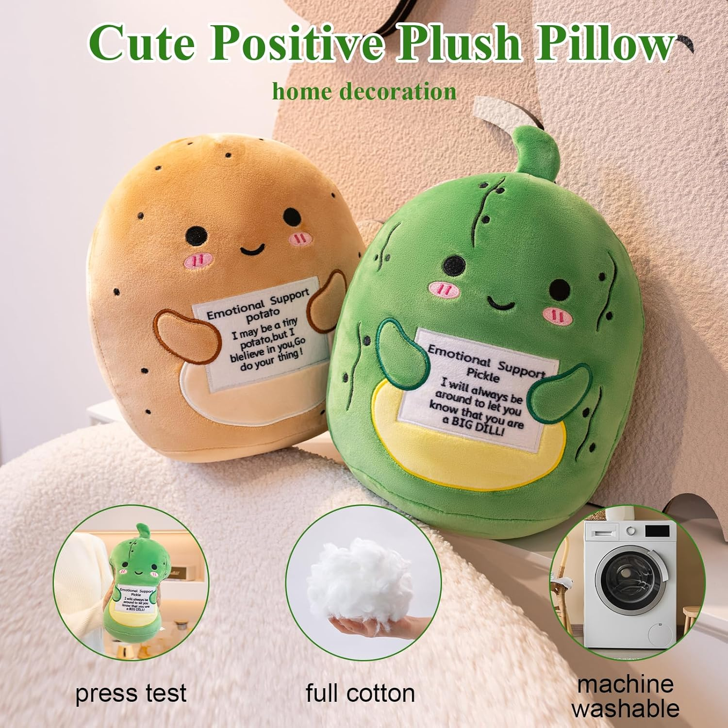 Xfrog Emotion Pickle Plush Emotional Support Plush with Positive Card Cute Cucumber Soft Toy Plush Pillow Gifts for Girls Boys 25 Cm image number 6