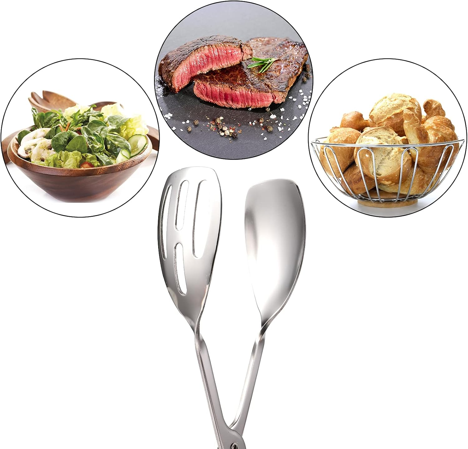 Jucoan 2 Pack Buffet Tongs Salad Tongs, 10 Inch Stainless Steel Food Serving Tongs Bread Tongs with Scissor Handles for Kitchen, Party