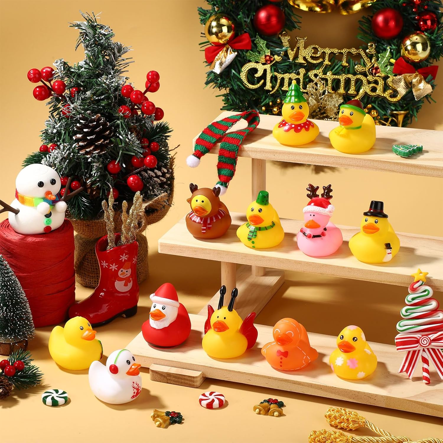 12Pcs Small Ducks, Rubber Adorable Assorted Tiny Christmas Ducks Funny Christmas Themed Rubber Toys Suitable for Office Home Party Decoration Supplies image number 6