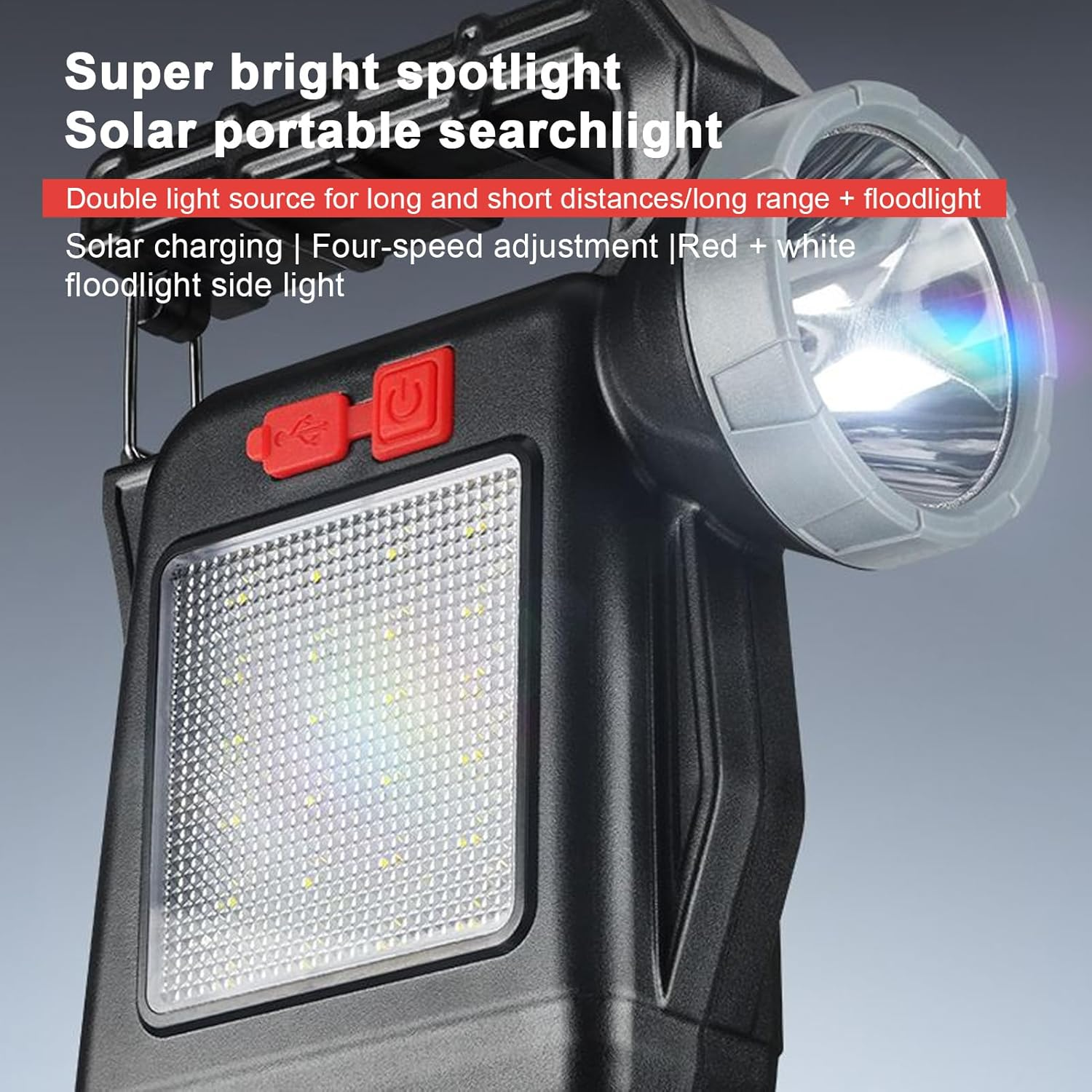 Solar Flashlight Rechargeable, Travel Flashlight Torch, Rechargeable Handheld Torch for Hiking Fishing Tent, Compact Outdoor Lighting Tool image number 4