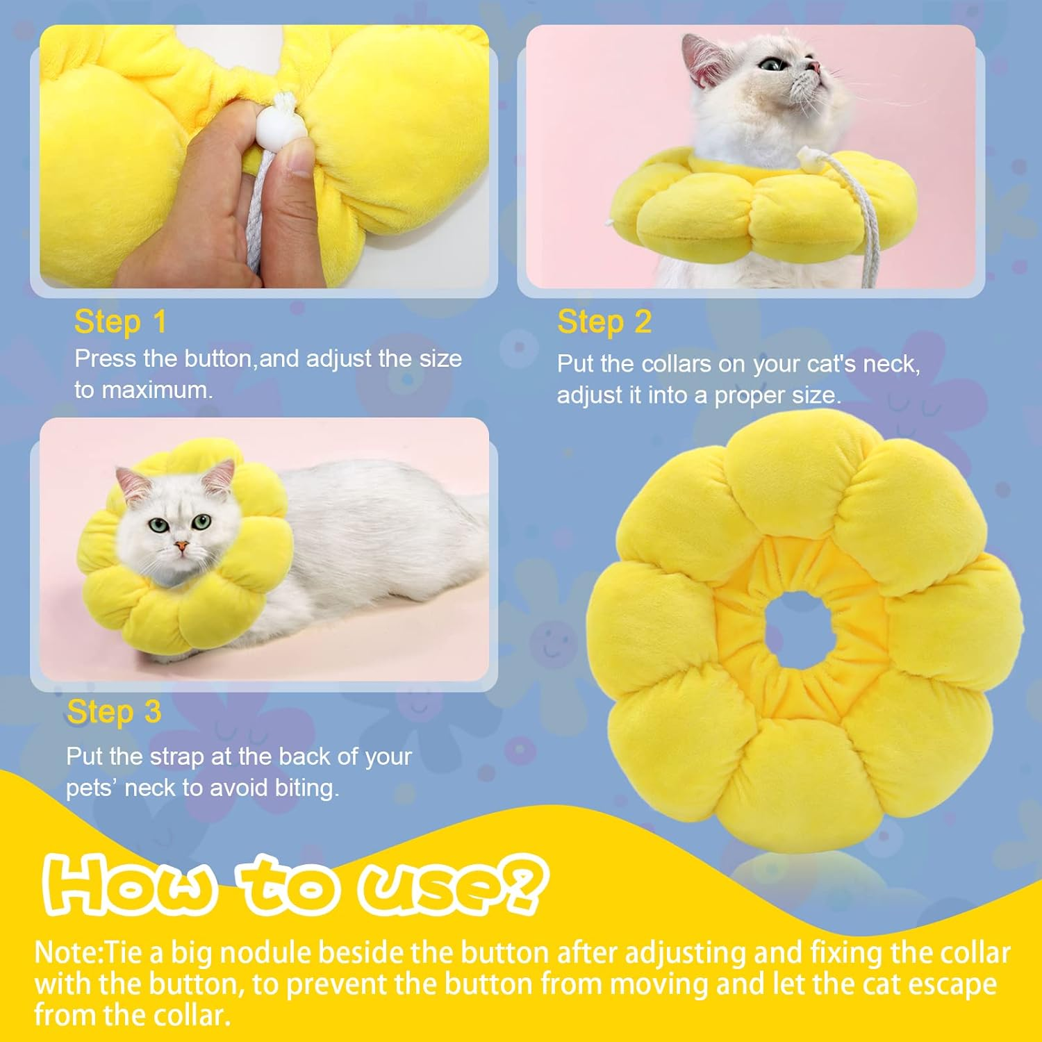HYLYUN Cat Recovery Collar - Cute Sun Flower Neck Cat Cones after Surgery, Adjustable Cat E Collar, Surgery Recovery Elizabethan Collars for Kitten and Cats image number 1
