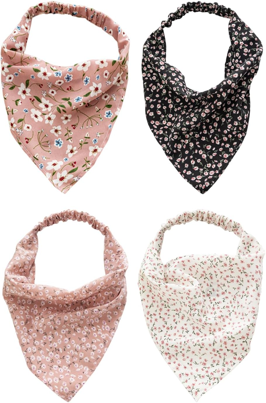 4 Floral Elastic Hair Bands, Headscarves with Elastic Band in Bohemian Style, Thin Floral Triangular Scarves, Daily Small Fresh Hair Accessories. image number 4