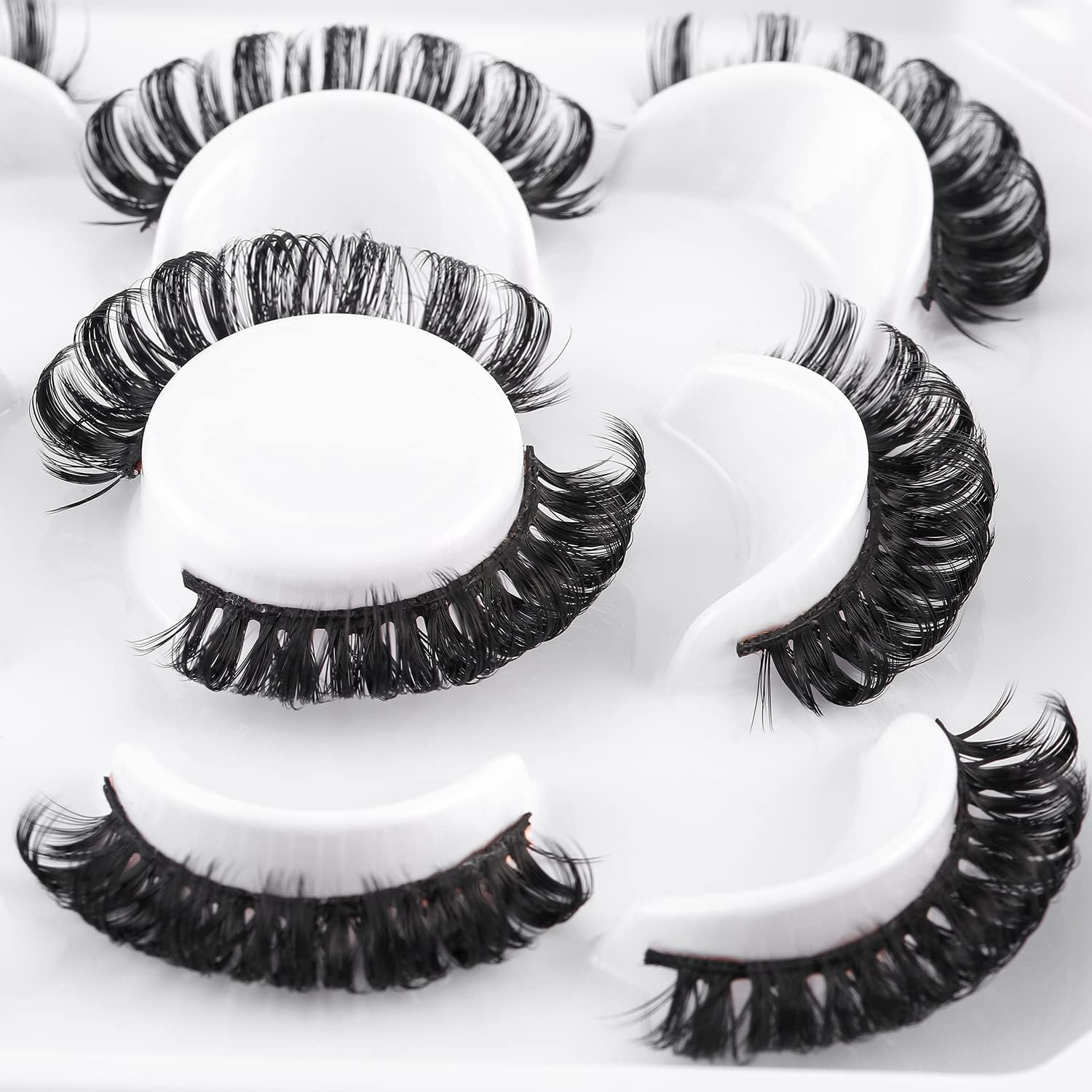 False Eyelashes D Curly Russian Strip Lashes Natural Wispy Fluffy Eye Lashes 5 Pairs Fake Eyelashes (HLJX187E)