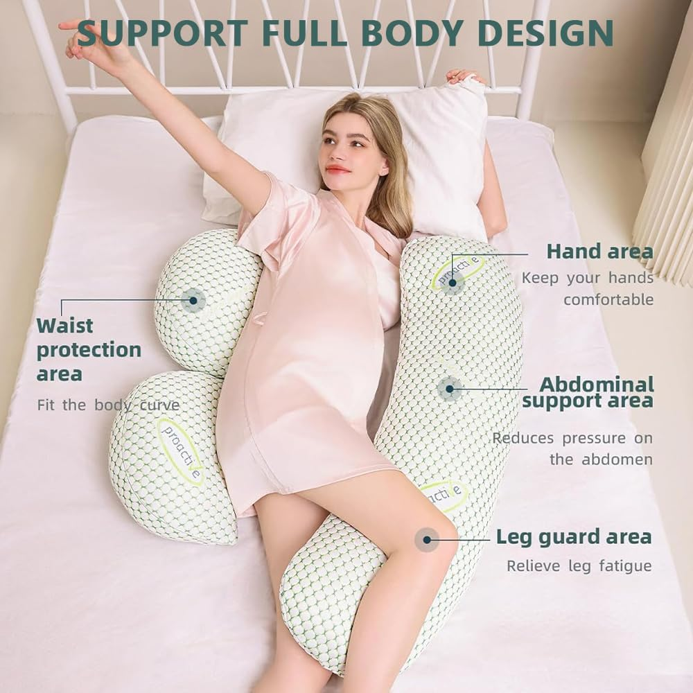 Ergonomic Pregnancy Pillow for Pregnant Women, Soft Full Body Maternity Pillow for Side Sleepers, Provides Back, Belly, Hip & Leg Support for Comfortable Sleep, Adjustable Washable Cover