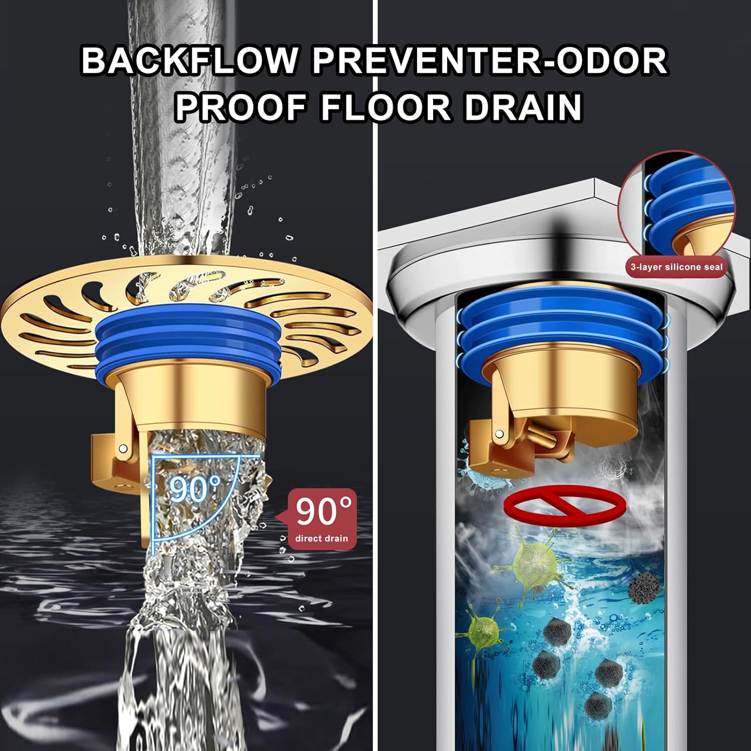 Qruilantu Odor Proof Floor Drain，Shower Floor Drain Backflow Preventer，One Way Drain Valve，Brass Drain Filter，Prevent Backflow, Prevent Anti-Odor Dispersion in Bathroom and Kitchen（Galvanized） image number 5