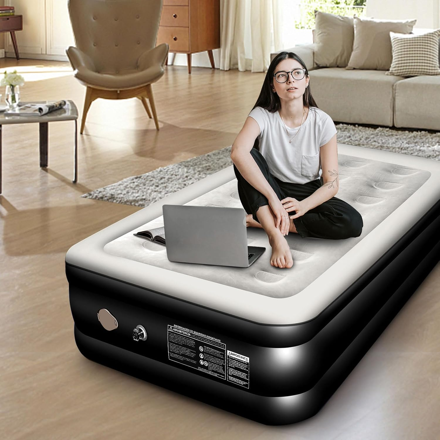 JNNQI Single Size Air Mattress, 1 Inflatable Pillow, Inflatable Airbed with Built-In Rechargeable Electric Air Pump, Airtight Design with Automatic Quick Inflation and Deflation, 191X100X46Cm image number 4