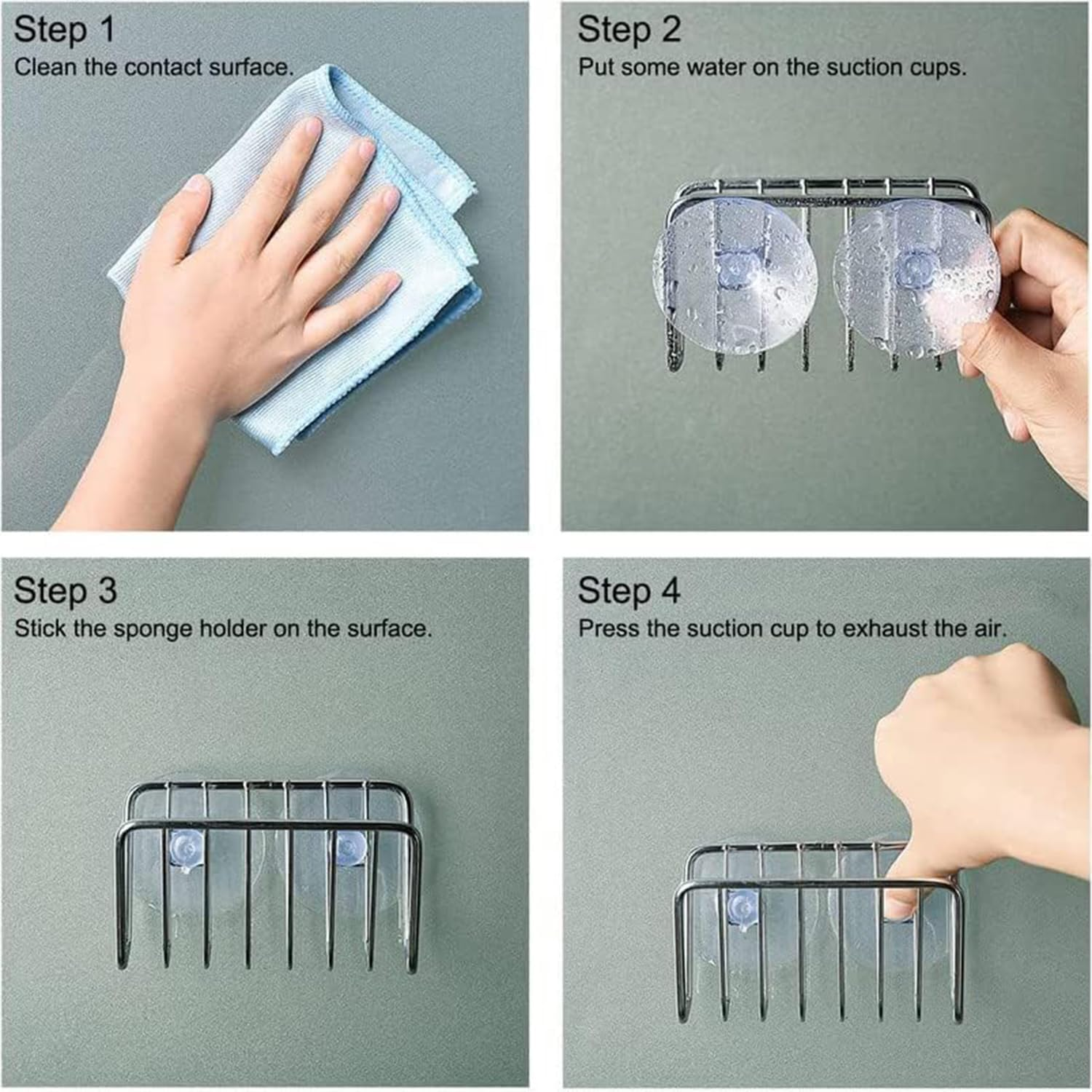 2Pcs Sponge Holder for Kitchen Sink, Stainless Steel Sponge Holder, Quick Drying Open Wire Basket, Wall Mounted Sink Storage Rack with 4 Suction Cups, Organizer Caddy for Sponge Soap Scrubber image number 4