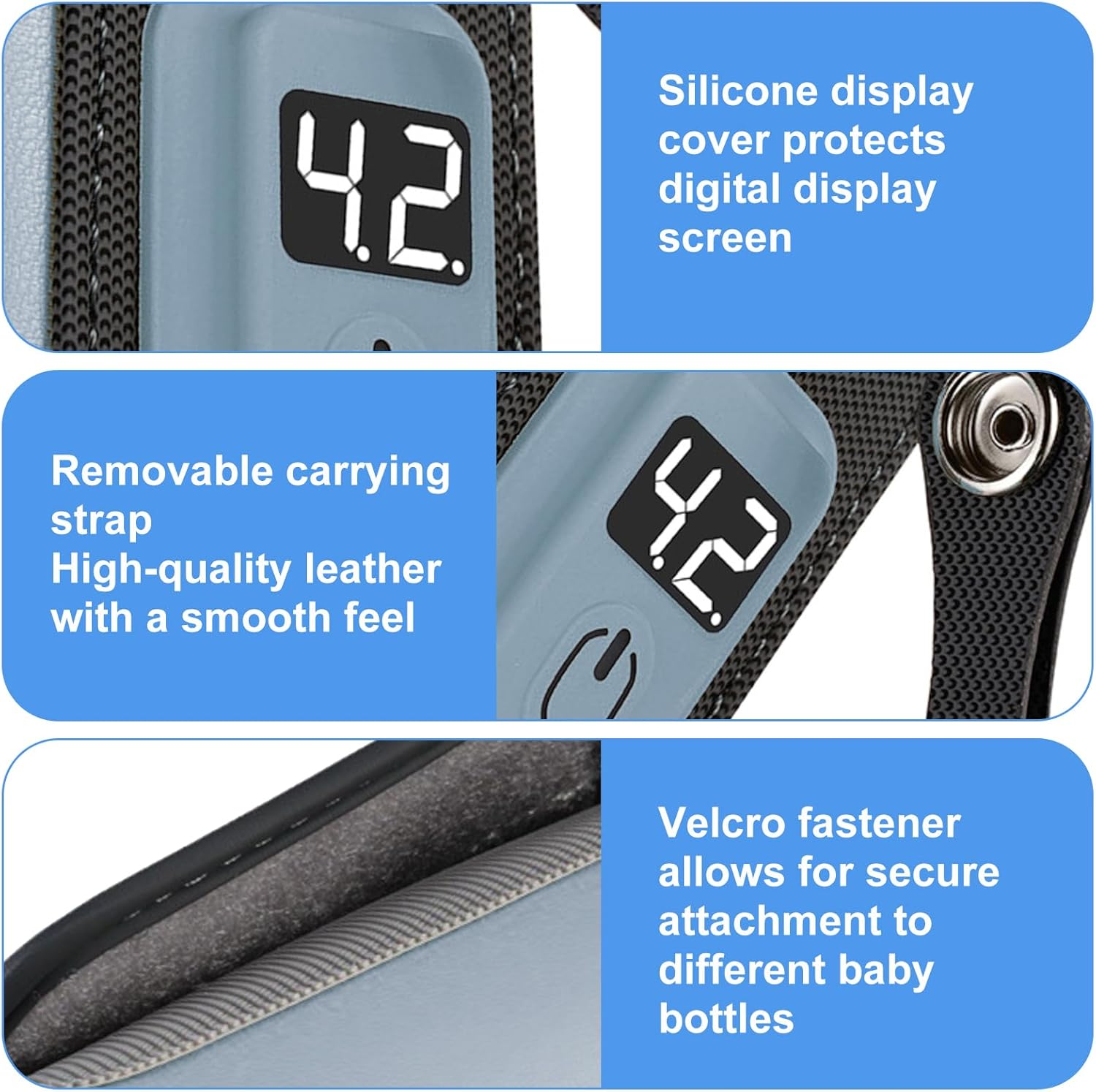 Baby Bottle Warmer Portable,Milk Warmer 5-Speed Temperature Adjustment,Usb-C Charging,Adjustable Velcro,Easy to Clean,Suitable for Most Baby Bottles,Blue image number 6