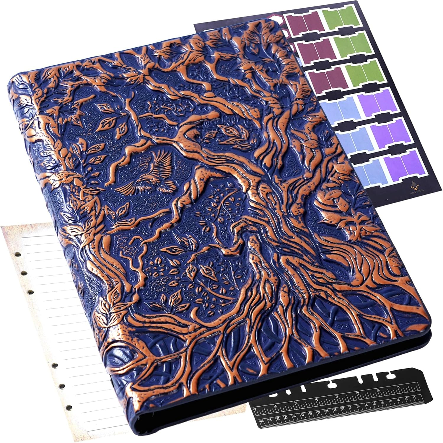 DND Notebook Journal Refillable Binder - A5 Story Forge 400 Pages (200 Sheets) with Breathtaking 3D Tree of Life Design - Perfect for Dungeons and Dragons (D&D) with Bonus Tabs and Ruler (Bronze)