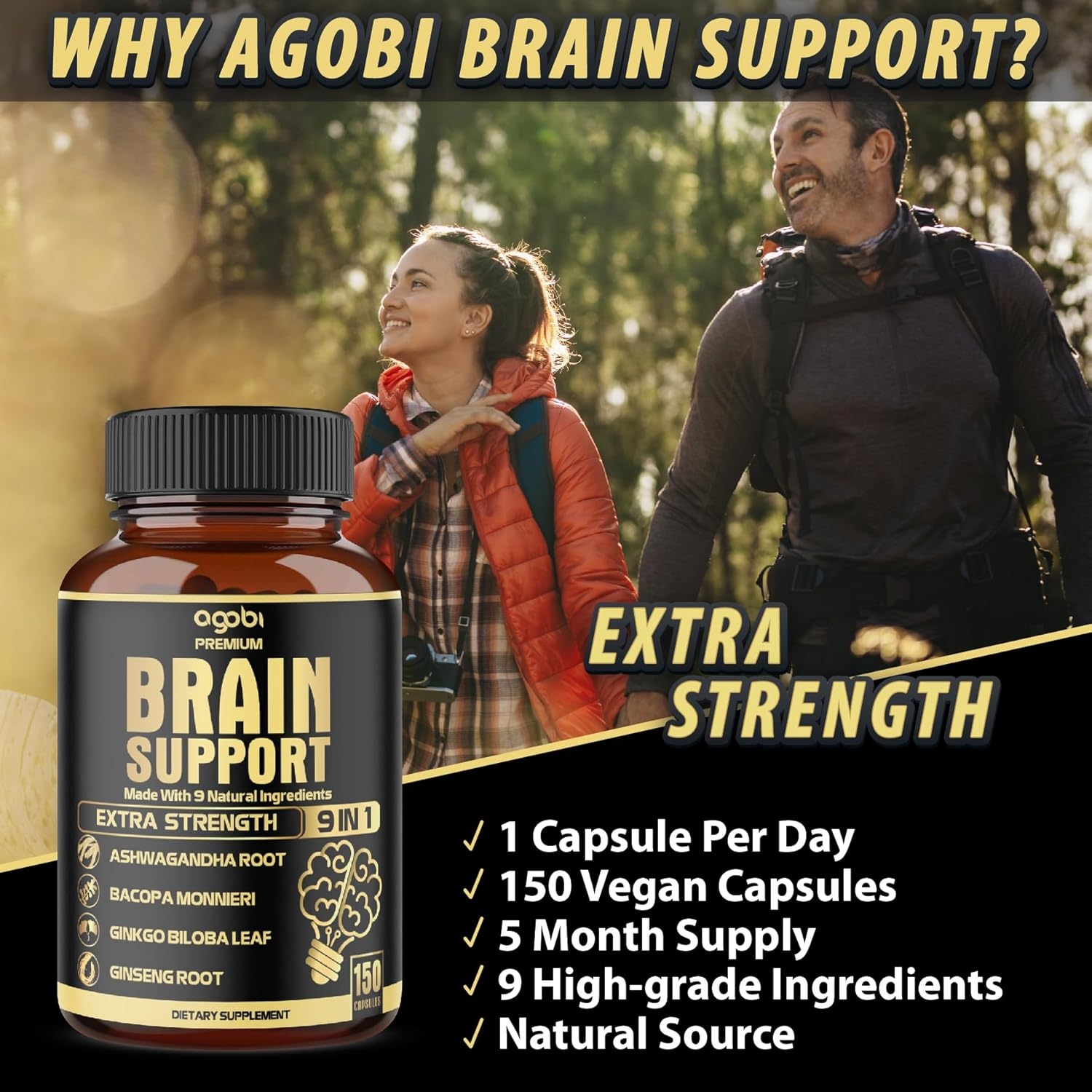 9In1 Brain Support Supplement 5750 Mg - Blended with Ashwagandha, Panax Ginseng, Gotu Kola, Ginkgo Biloba, Black Pepper & More - Accuracy, Focus, Memory & Energy Booster - 150 Capsules for 5 Months image number 6