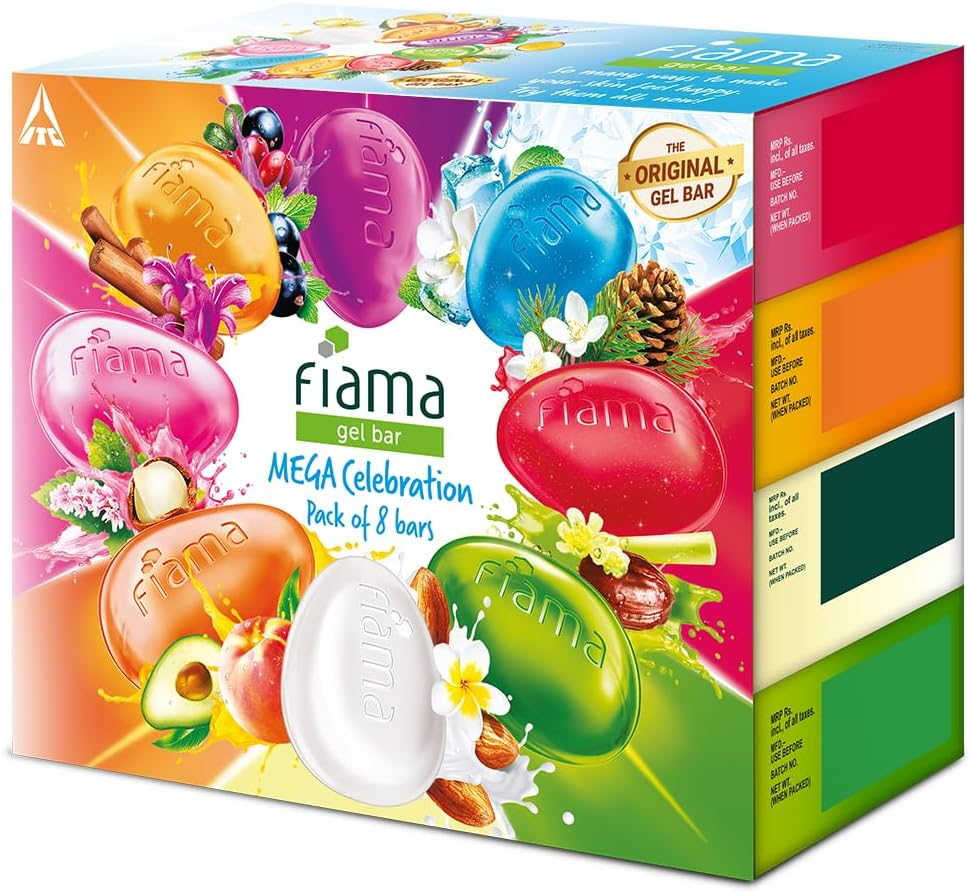 Fiama Gel Bathing Bar Mega Celebration Pack, with 8 Unique Gel Bars & Skin Conditioners for Moisturized Skin, 125G Soap (Pack of 8) image number 1